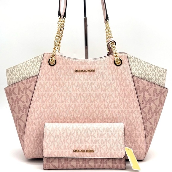 Michael Kors Large Jet Set Travel Shoulder Bag & Trifold Wallet Light Pink Multi - Picture 2 of 13
